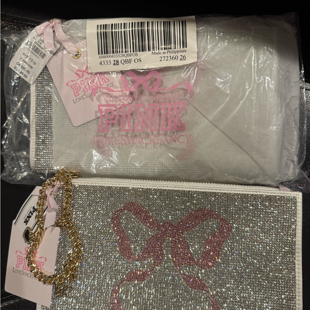 LoveShackFancy Silver and Pink Bow Clutch Set